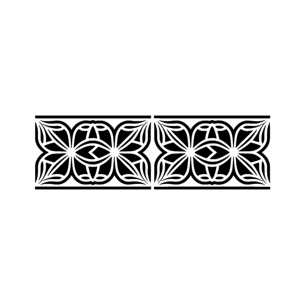 Geometric Floral Border Ornament in Black White, Decorative Element. vector
