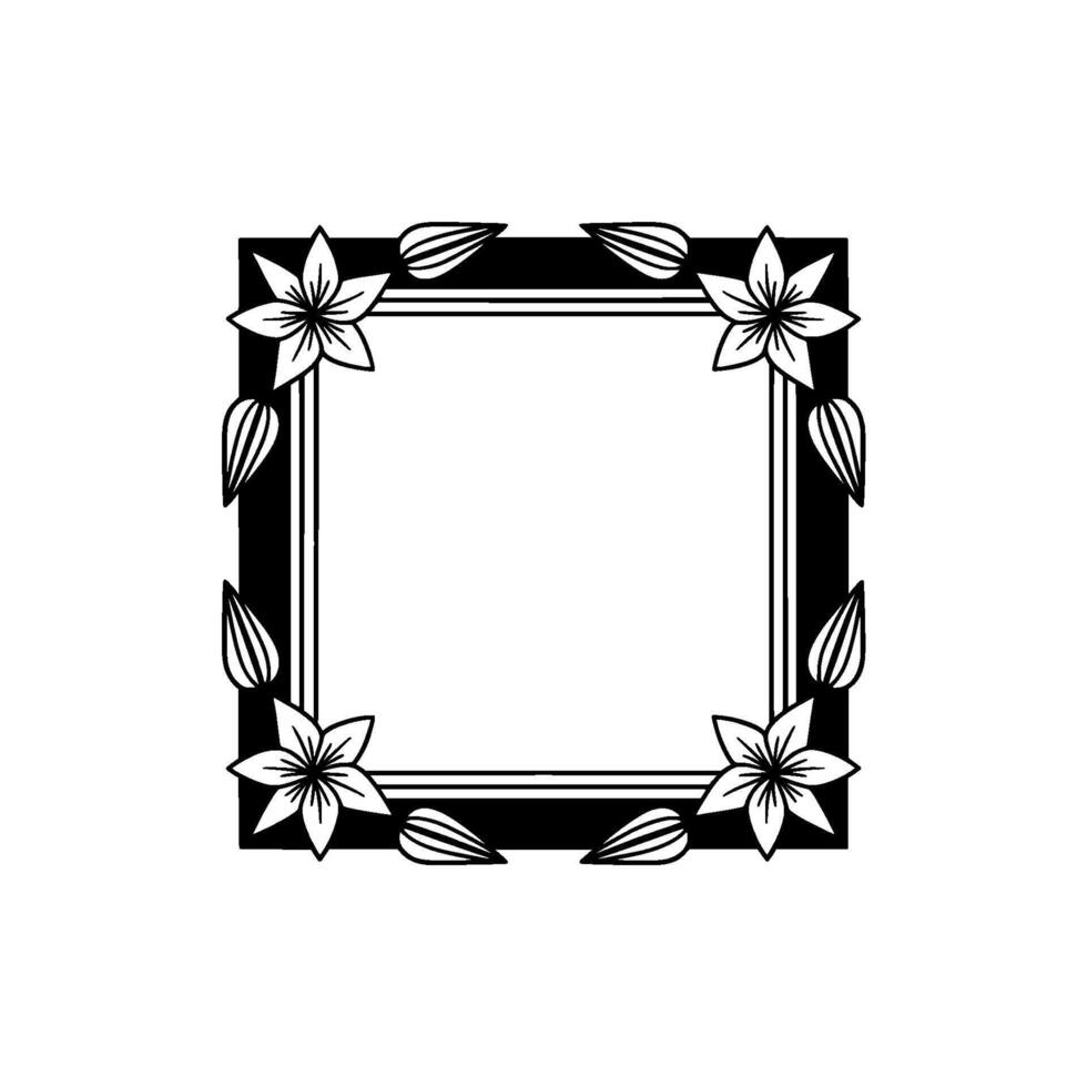 Floral Frame, Elegant Black and White, Decorative Border, Empty Space, Minimalist. vector