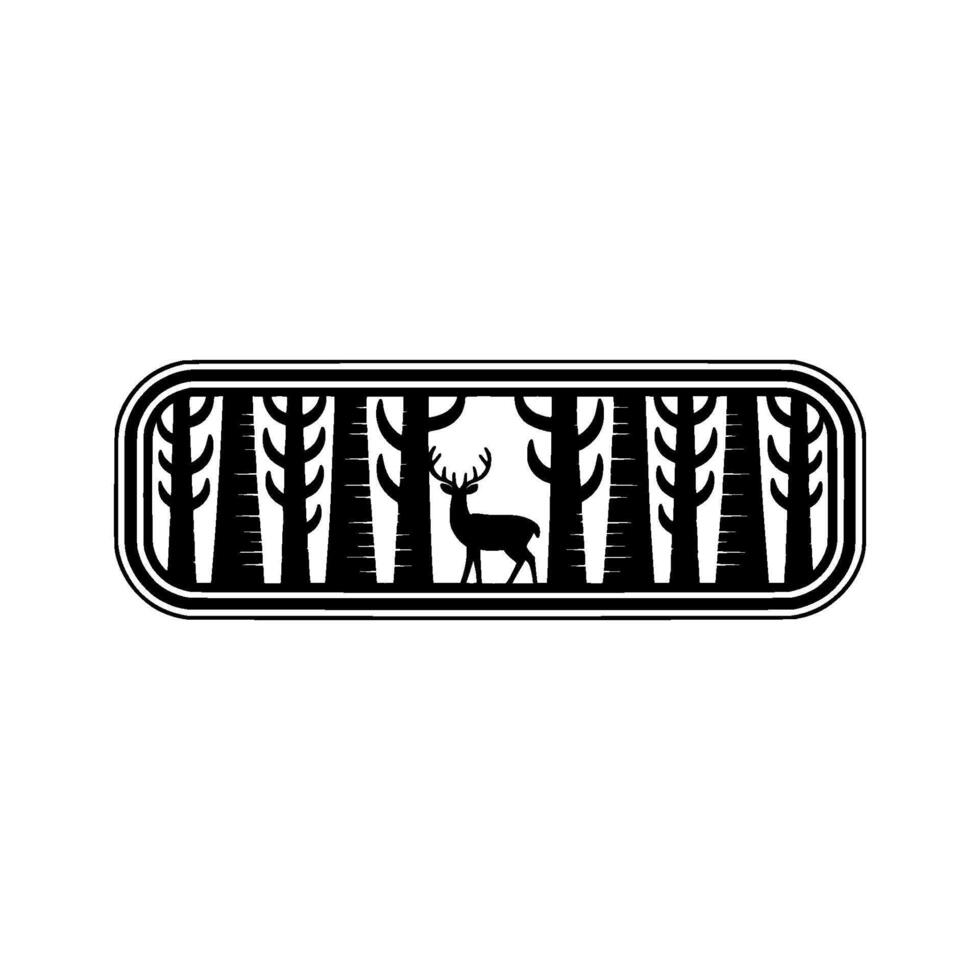 Minimalist Forest Scene with Deer - Black White. vector