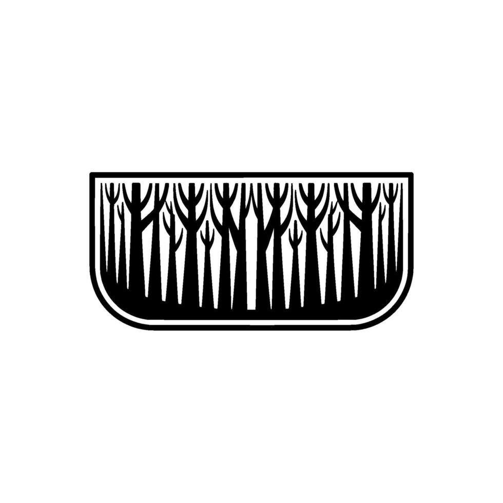 Stylized Forest Silhouette in a Curved Frame. vector