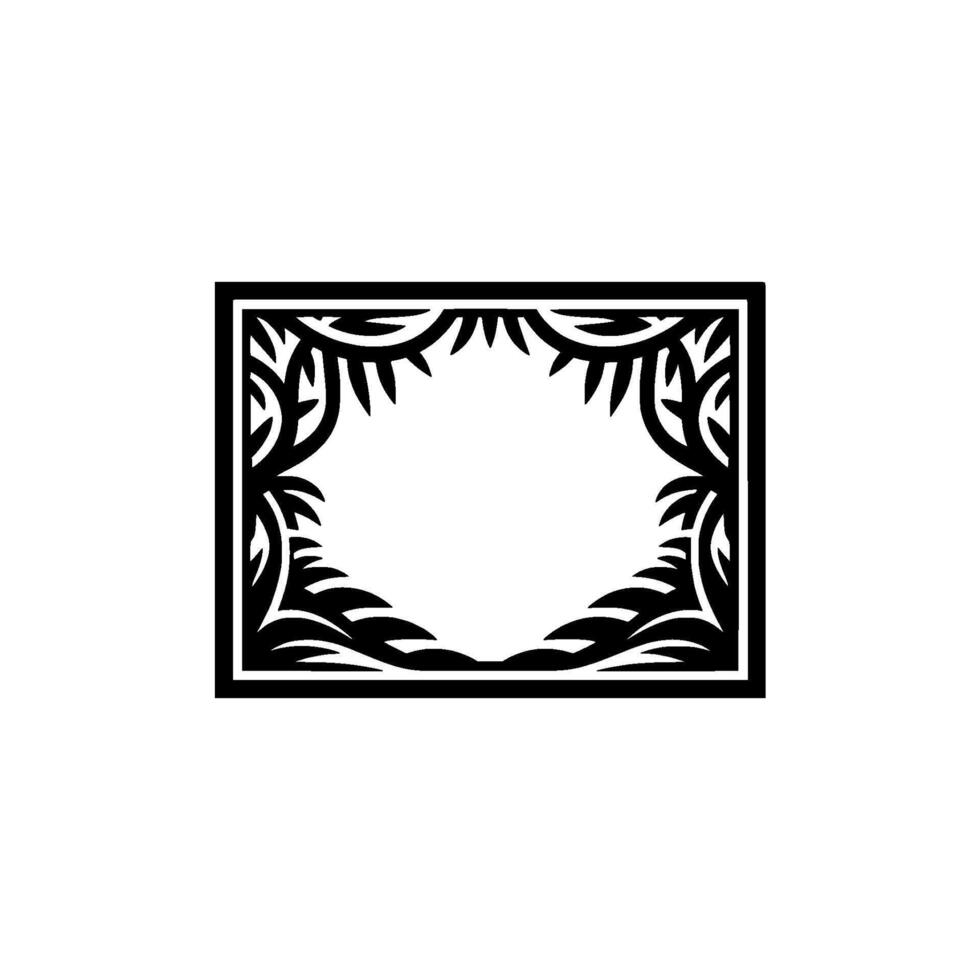 Black White Floral Frame , Decorative Border, Minimalist, Isolated. vector