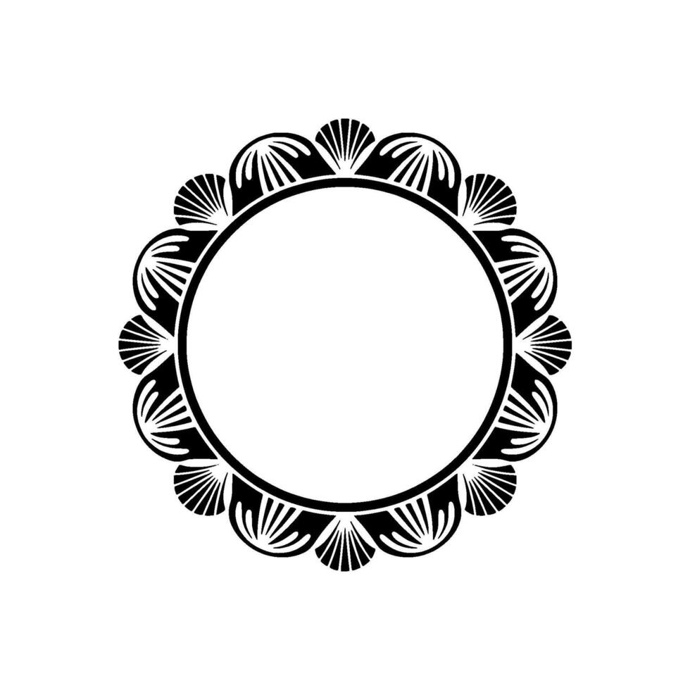 Elegant Black Scallop Frame on White Background, Decorative Circular Border. vector
