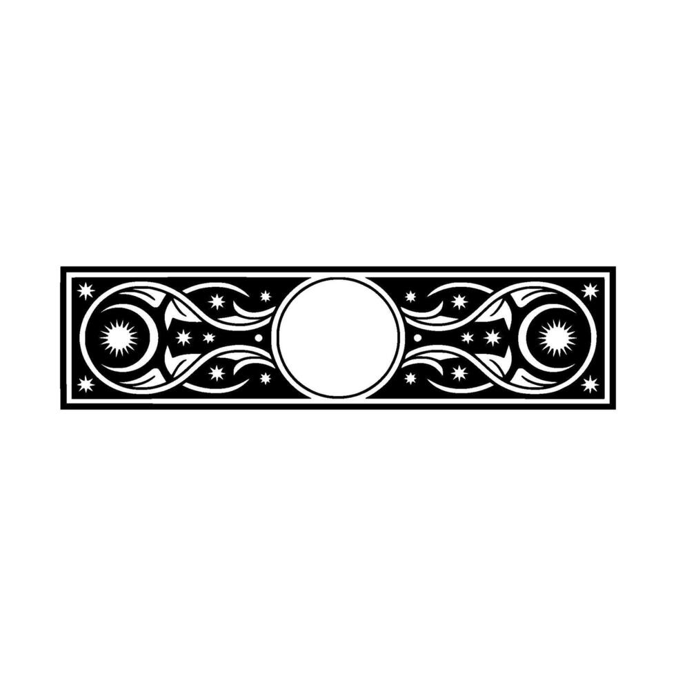 Decorative Black and White Border with Ornate Star Floral Elements. vector
