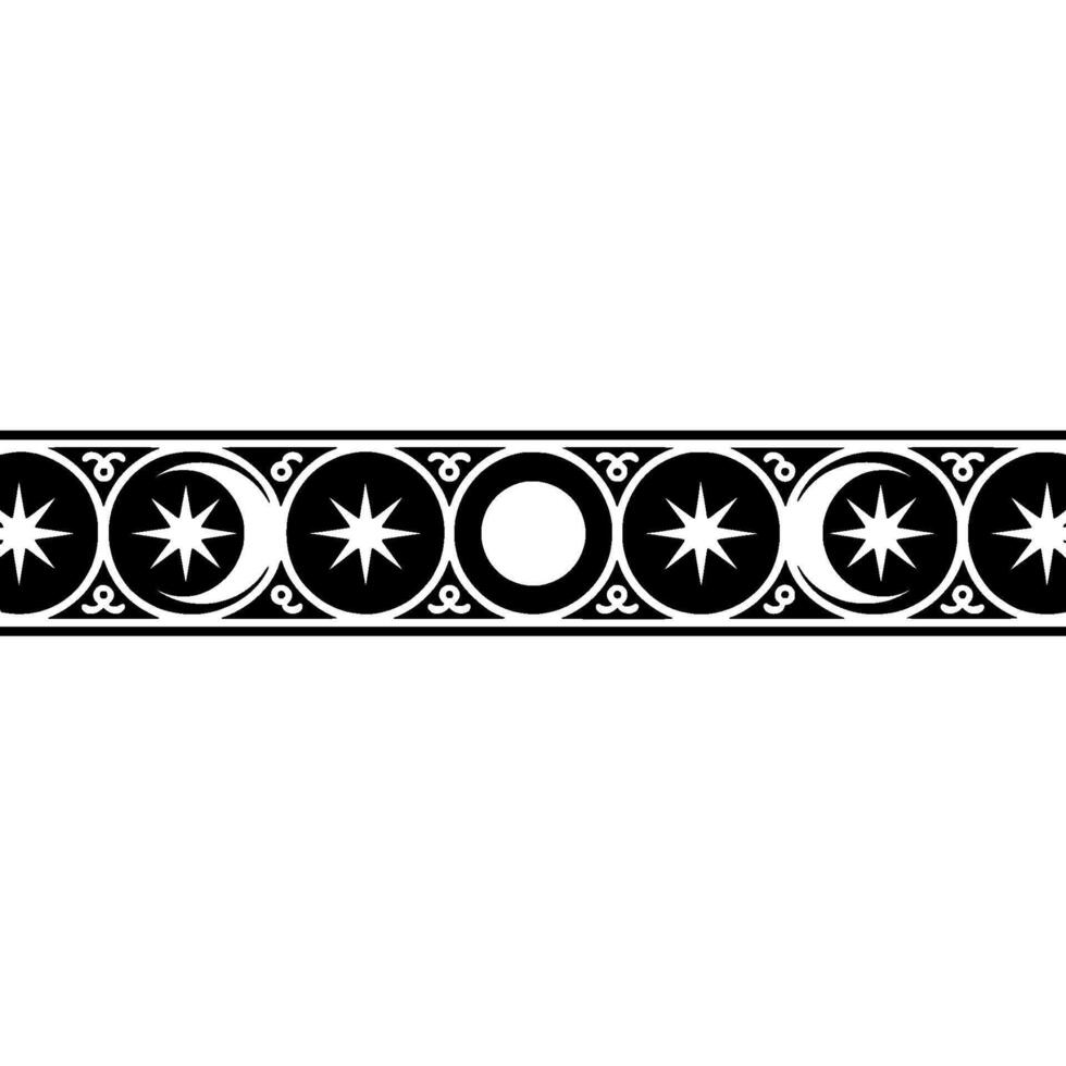 Celestial Pattern Border, Black and White Geometric. vector