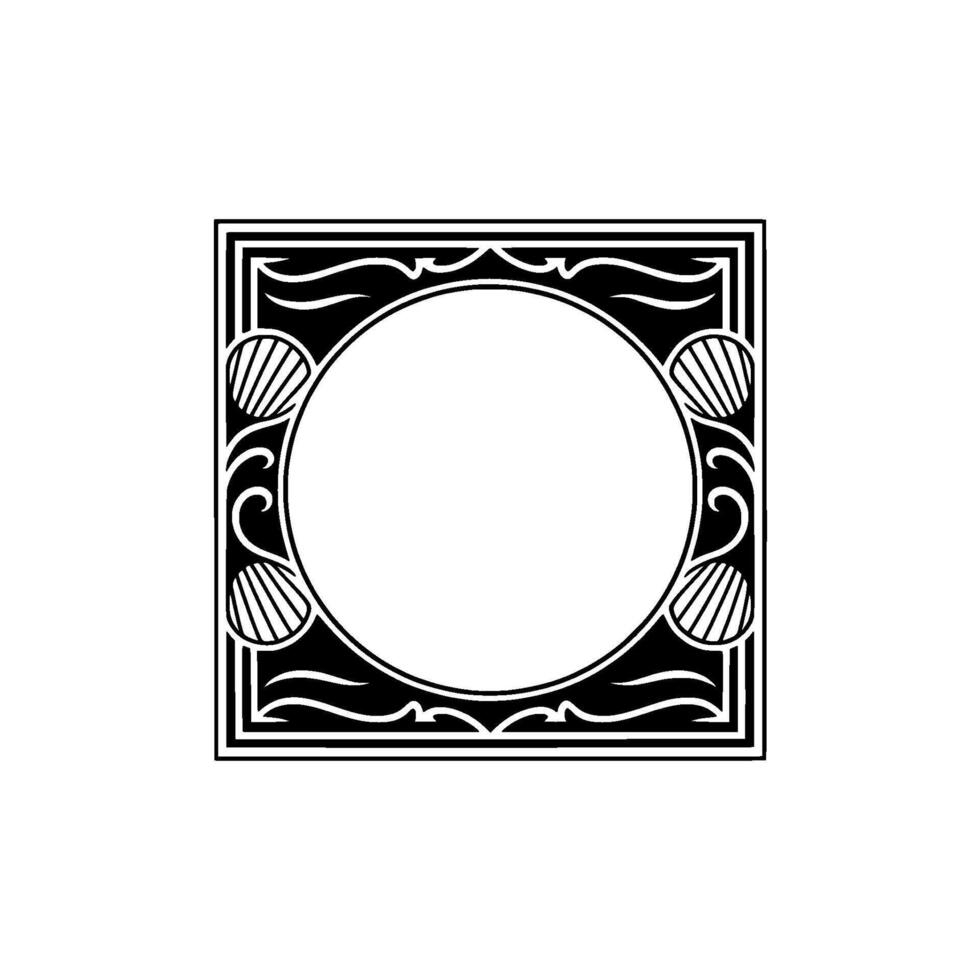 Elegant Black White Decorative Frame with Circular Center, Vintage. vector