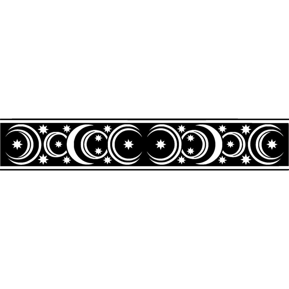 Celestial Border Moon and Star Pattern in Monochrome. vector