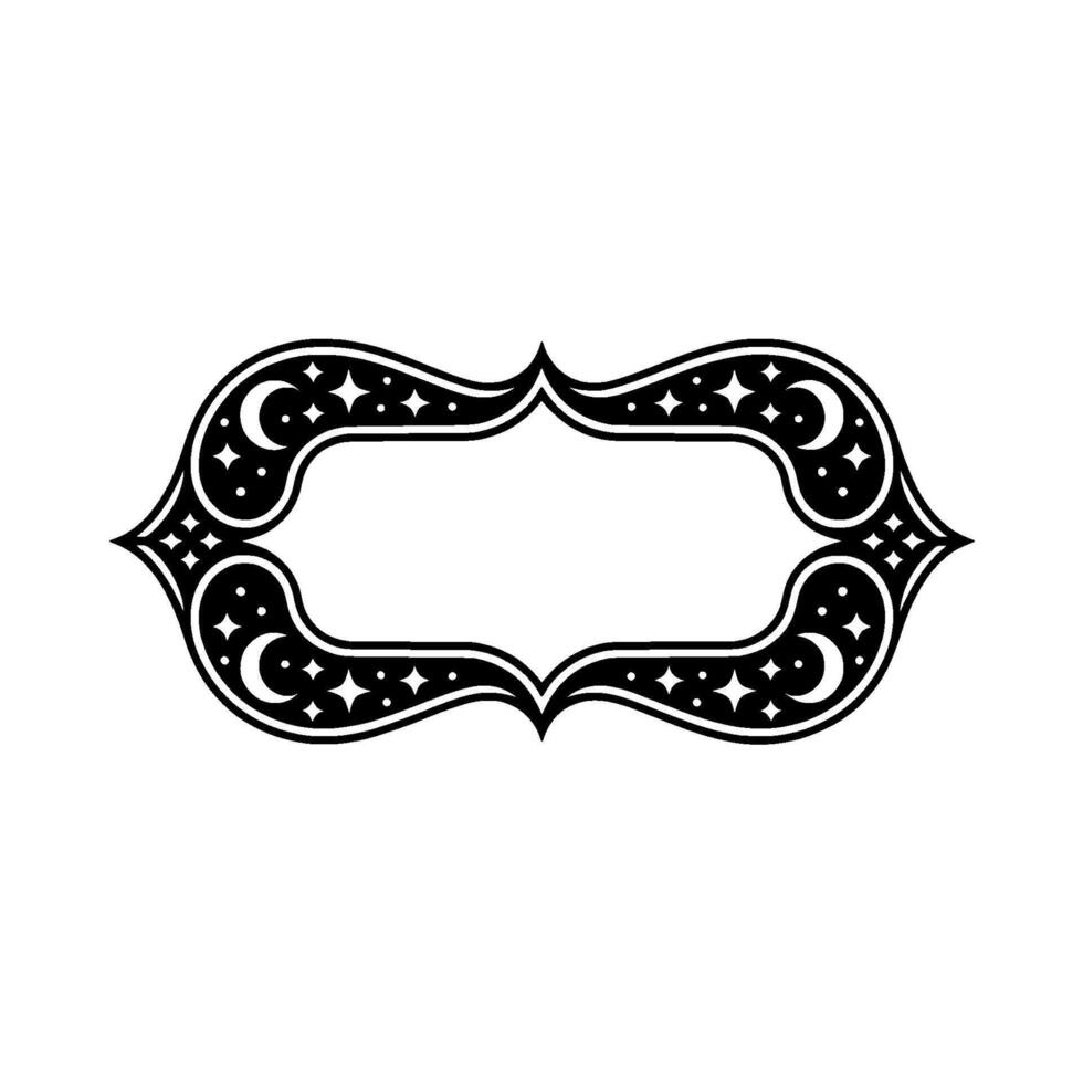 Celestial Ornament Black White Frame with Moons and Stars. vector