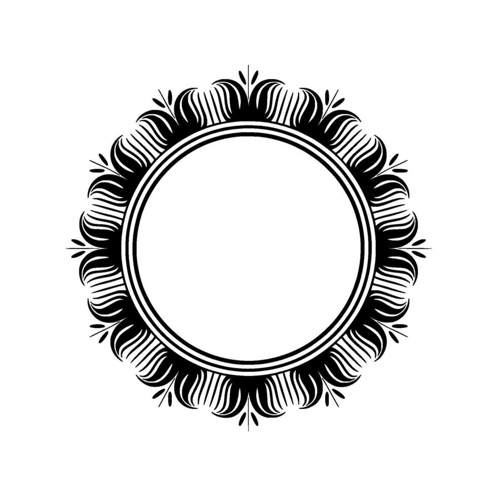 Elegant Black White Floral Circular Frame, Minimalist. vector