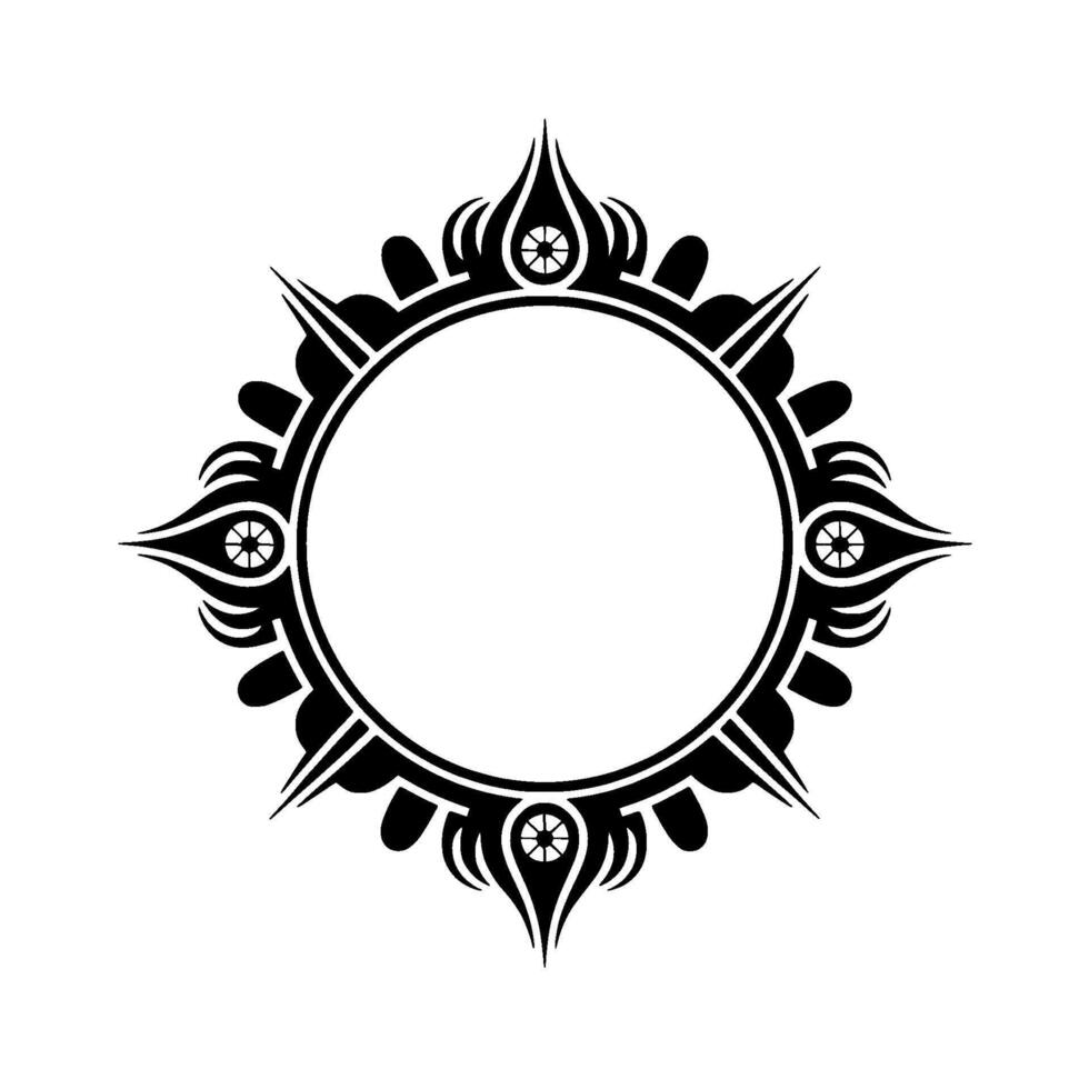 Ornate Black Frame with Circular Interior on White, Tribal. vector