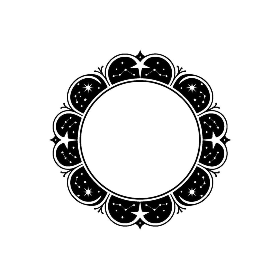 Celestial Frame Black Constellation Circle on White, Minimalist. vector