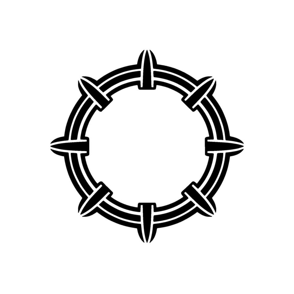 Modern Minimalist Circular Element with Spikes - Black on White. vector