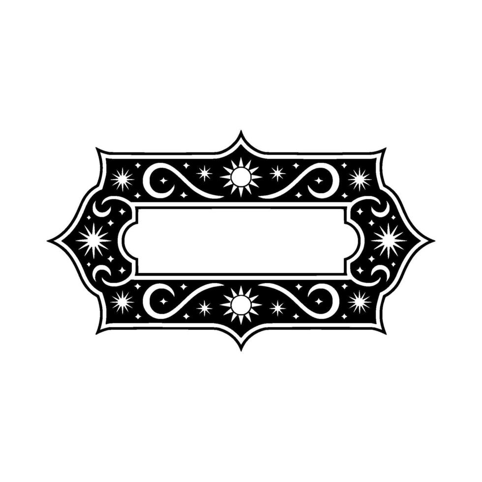 Elegant Celestial Label Black White Decorative Frame for Text. vector