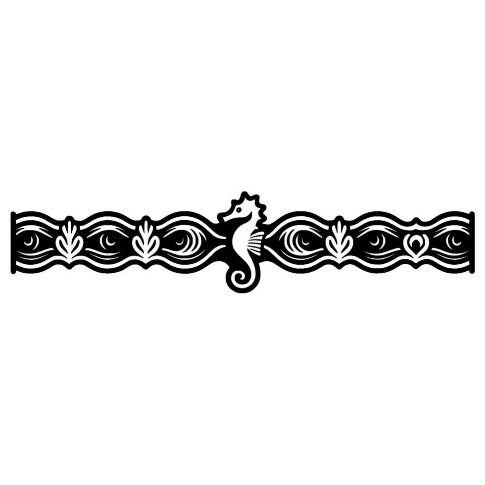 Elegant Seahorse with Wave and Leaf Motifs. vector