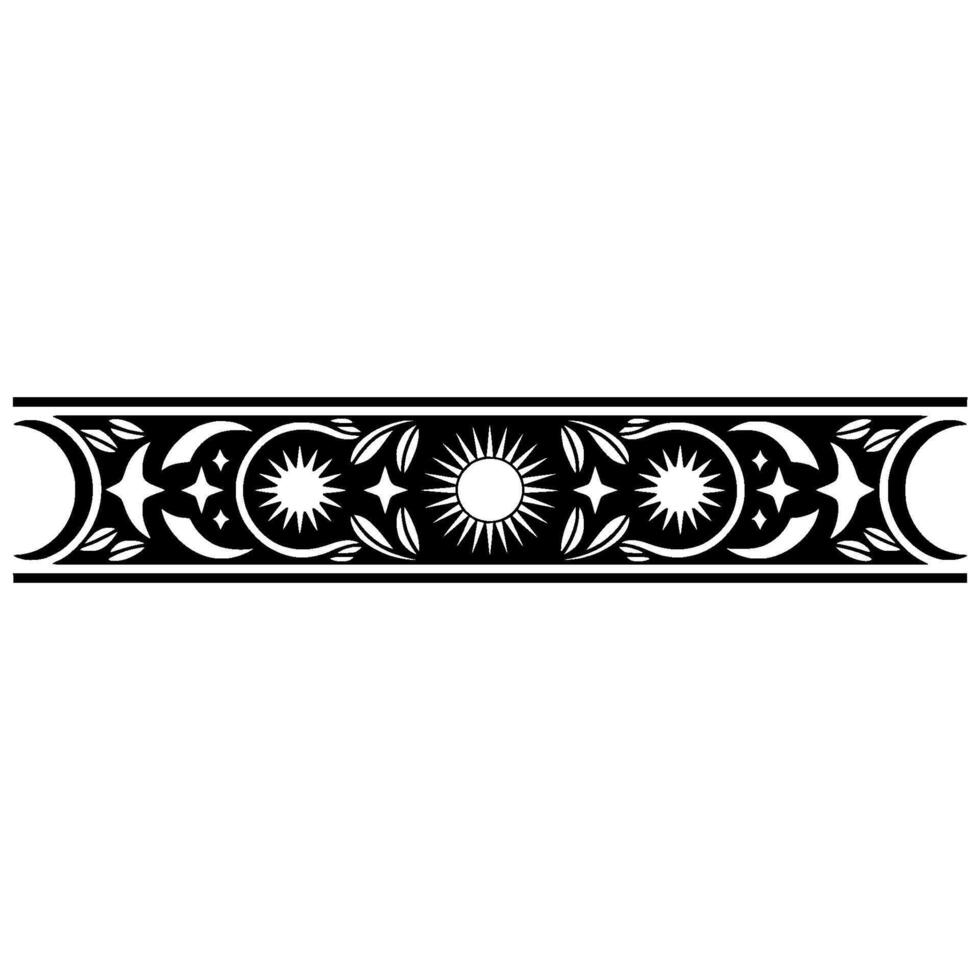 Celestial Ornamental Border Sun, Moon, and Stars in Black and White. vector