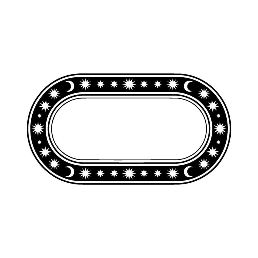 Celestial Oval Frame Stars and Moon Border on White. vector