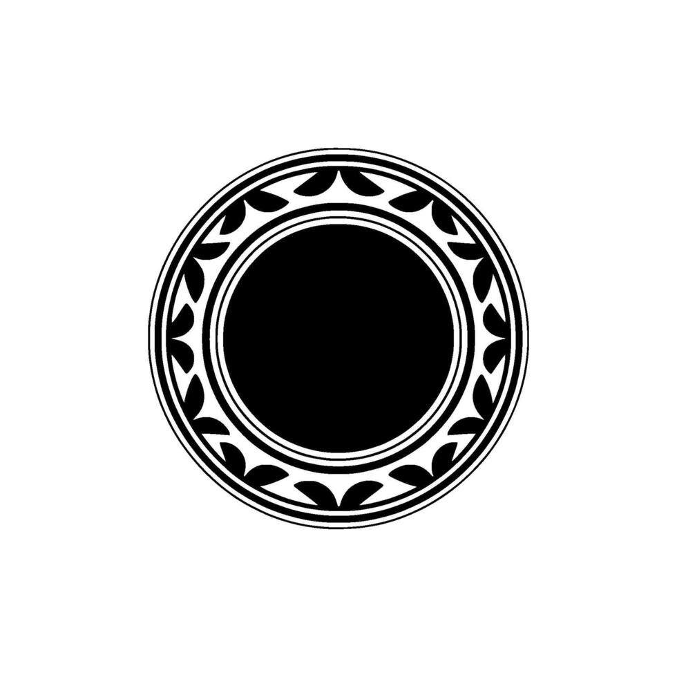 Black and White Decorative Circular Frame with Leaf Pattern. vector