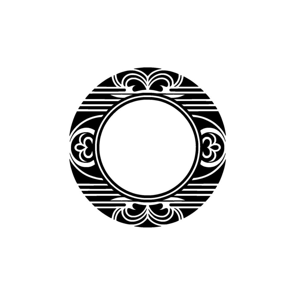 Ornate Black Circle Frame, Geometric on White Background. vector