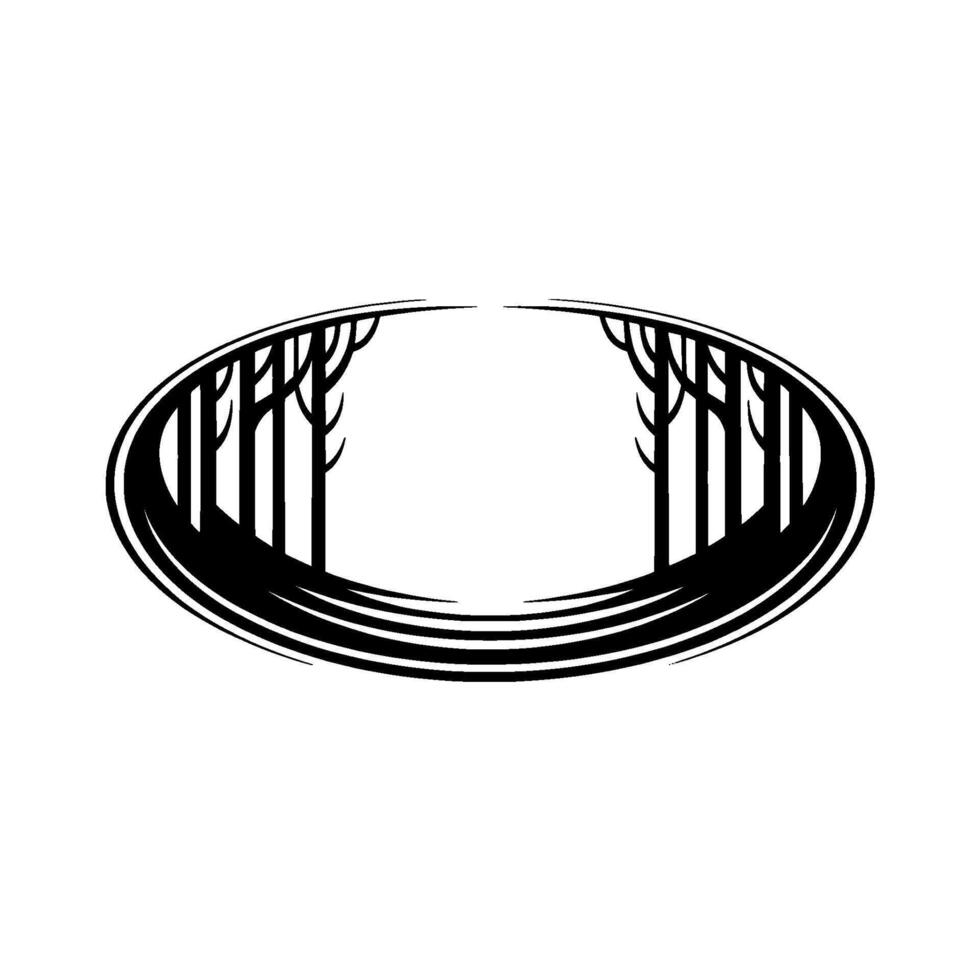 Stylized Forest in Oval Frame, Monochrome. vector