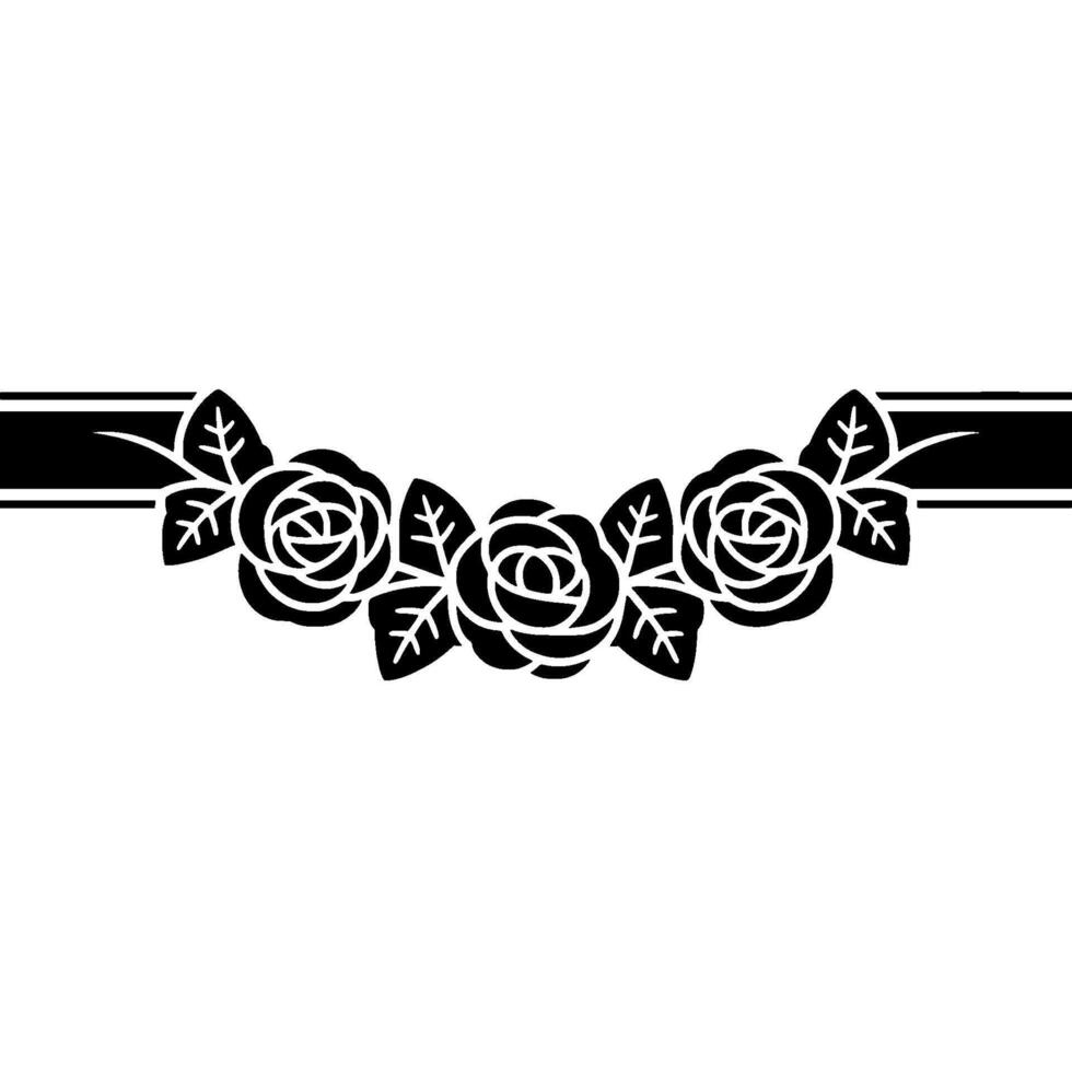 Elegant Black Rose Garland on White Background. vector