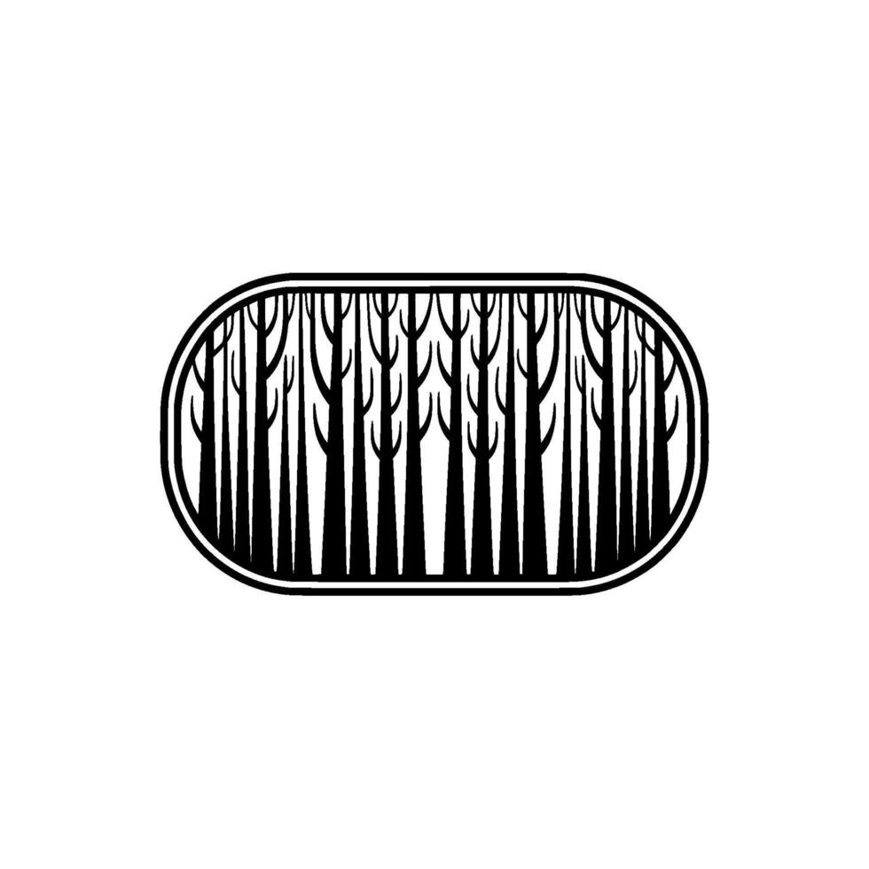 Minimalist Black White Forest in Oval Frame. vector