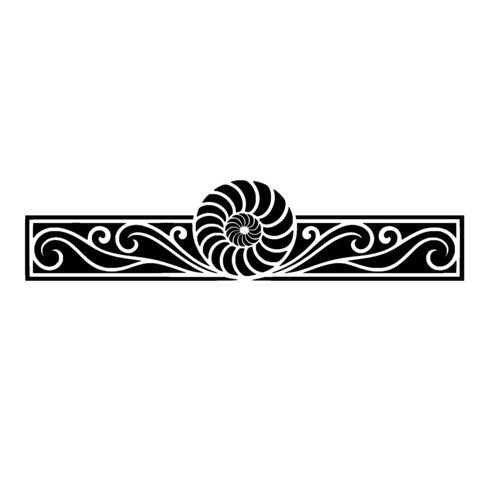 Elegant Geometric Ornament with Swirls and Seashell, Illustration. vector