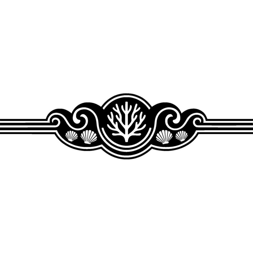 Elegant Nautical Black and White Decorative Border with Sea Life Elements. vector