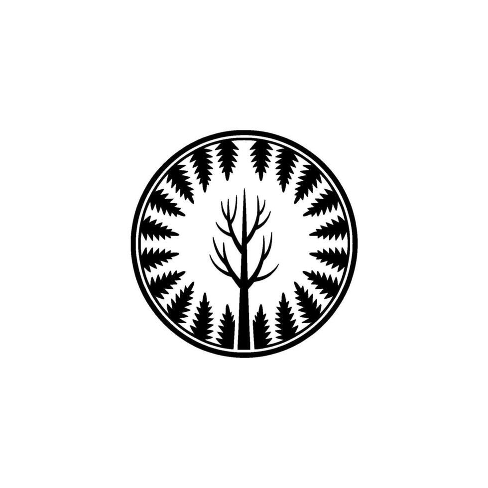Minimalist Forest Circle of Pines Bare Tree on White. vector