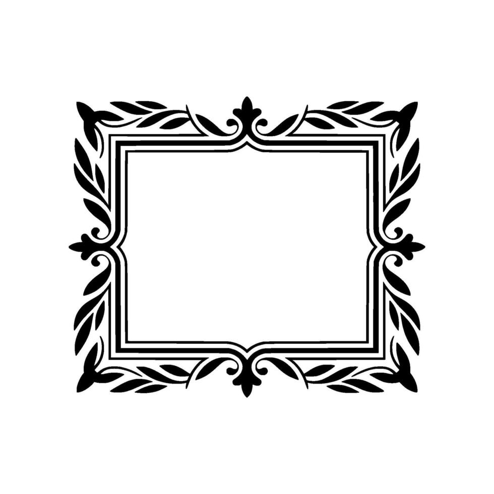 Elegant Black Frame with Leaf Motifs on White Background. vector