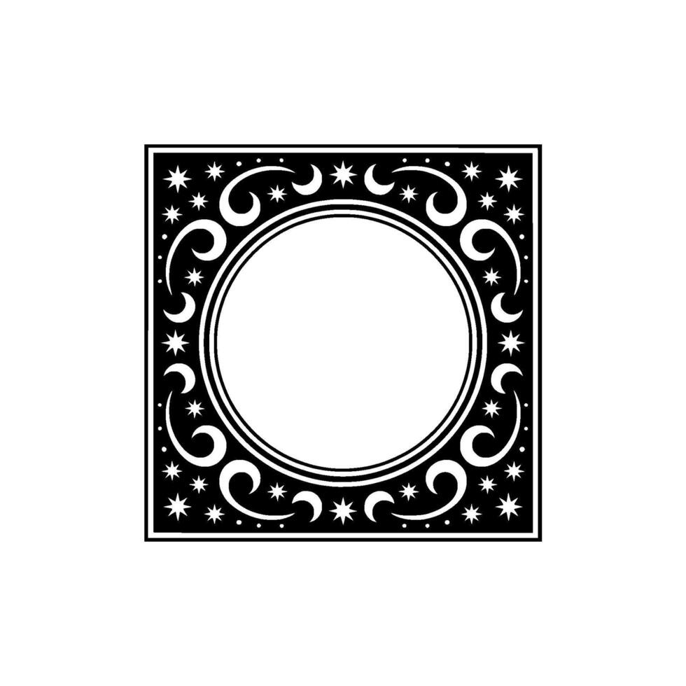 Celestial Frame Black and White Decorative for Invitations Branding. vector