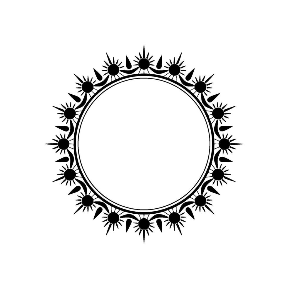 Ornate Black Circle Frame Sunburst , Minimalist Illustration. vector