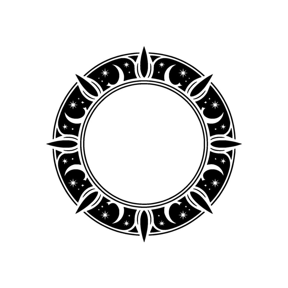 Elegant Circular Frame with Crescent Moons and Stars, Minimalist. vector