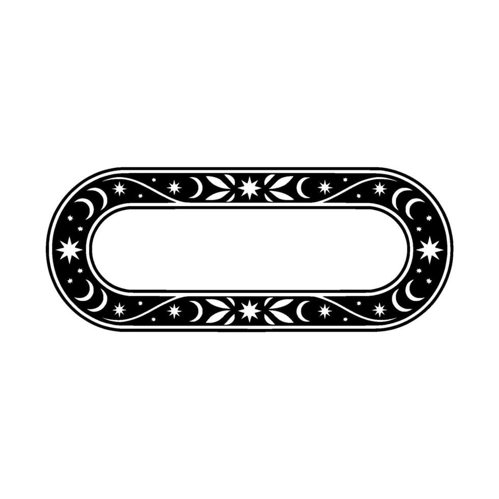 Elegant Celestial Oval Frame Moon Star Ornament on White. vector