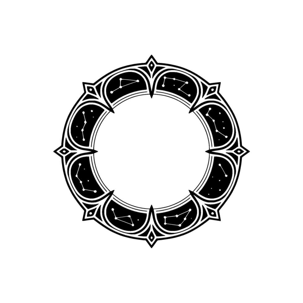 Celestial Circle Elegant Constellation Frame, Minimalist Black White. vector
