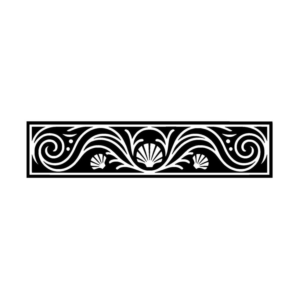Elegant Black and White Scrollwork Border with Seashells. vector