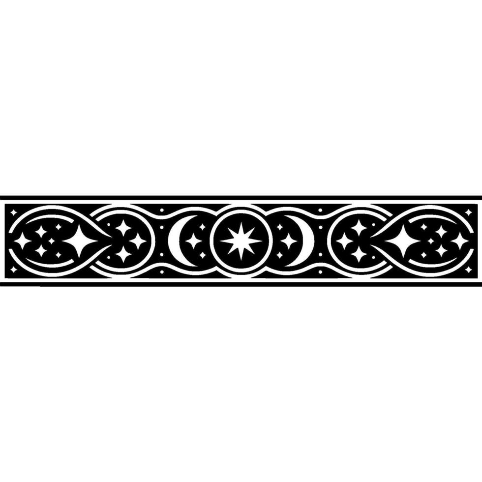 Celestial Border Black White Star, Moon, and Swirl. vector
