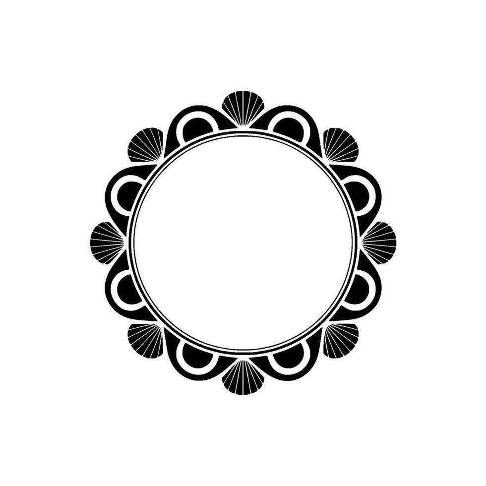Elegant Art Deco Circle Frame, Black and White , Decorative Border. vector