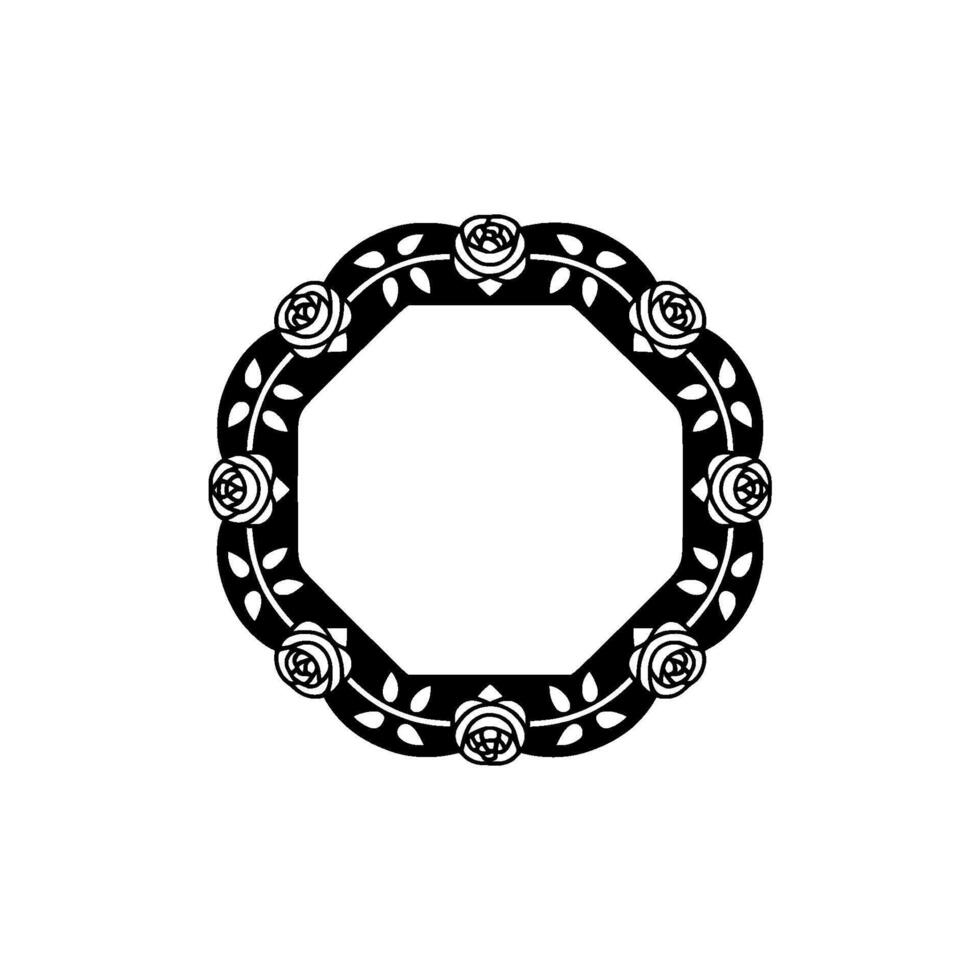 Elegant Black Floral Frame, Simple Rose for Invitations, Logos, Decor. vector