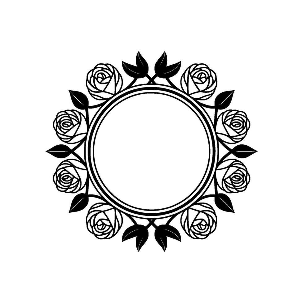 Elegant Floral Circle Frame, Black Rose , Minimalist. vector