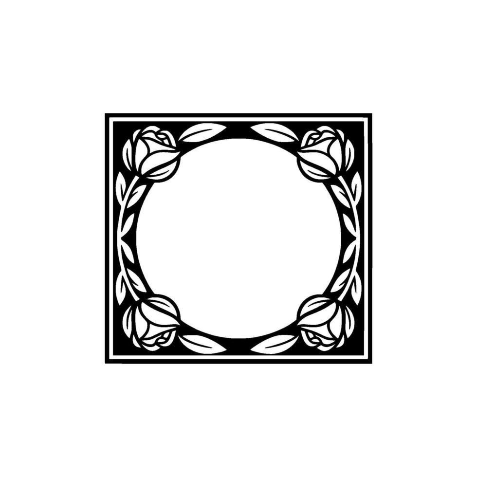 Floral Frame Silhouette, Black and White, Minimalist, Invitation Template. vector