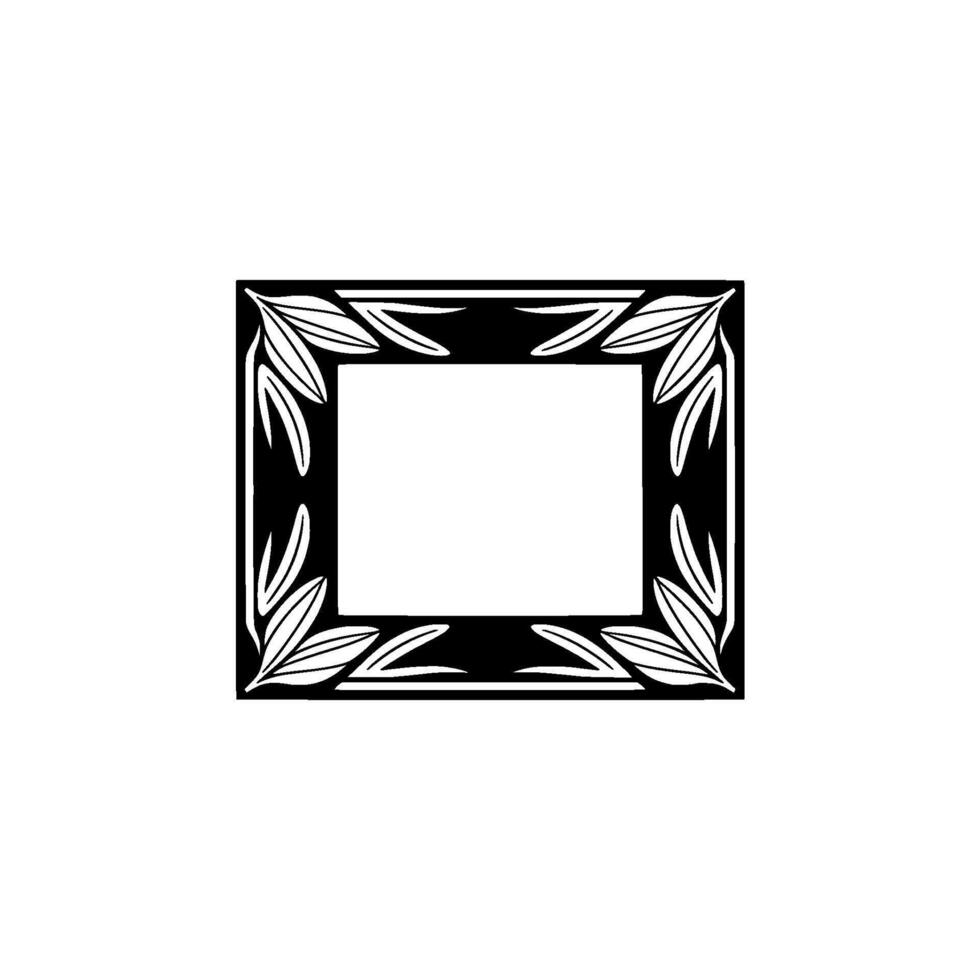Elegant Black Frame with Leaf on White Background. vector