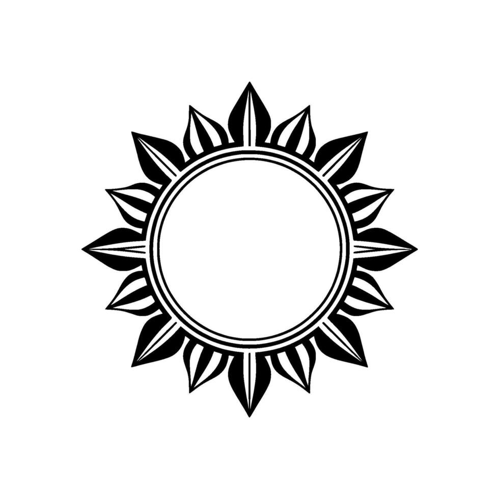 Minimalist Floral Sunburst Frame - Black and White. vector