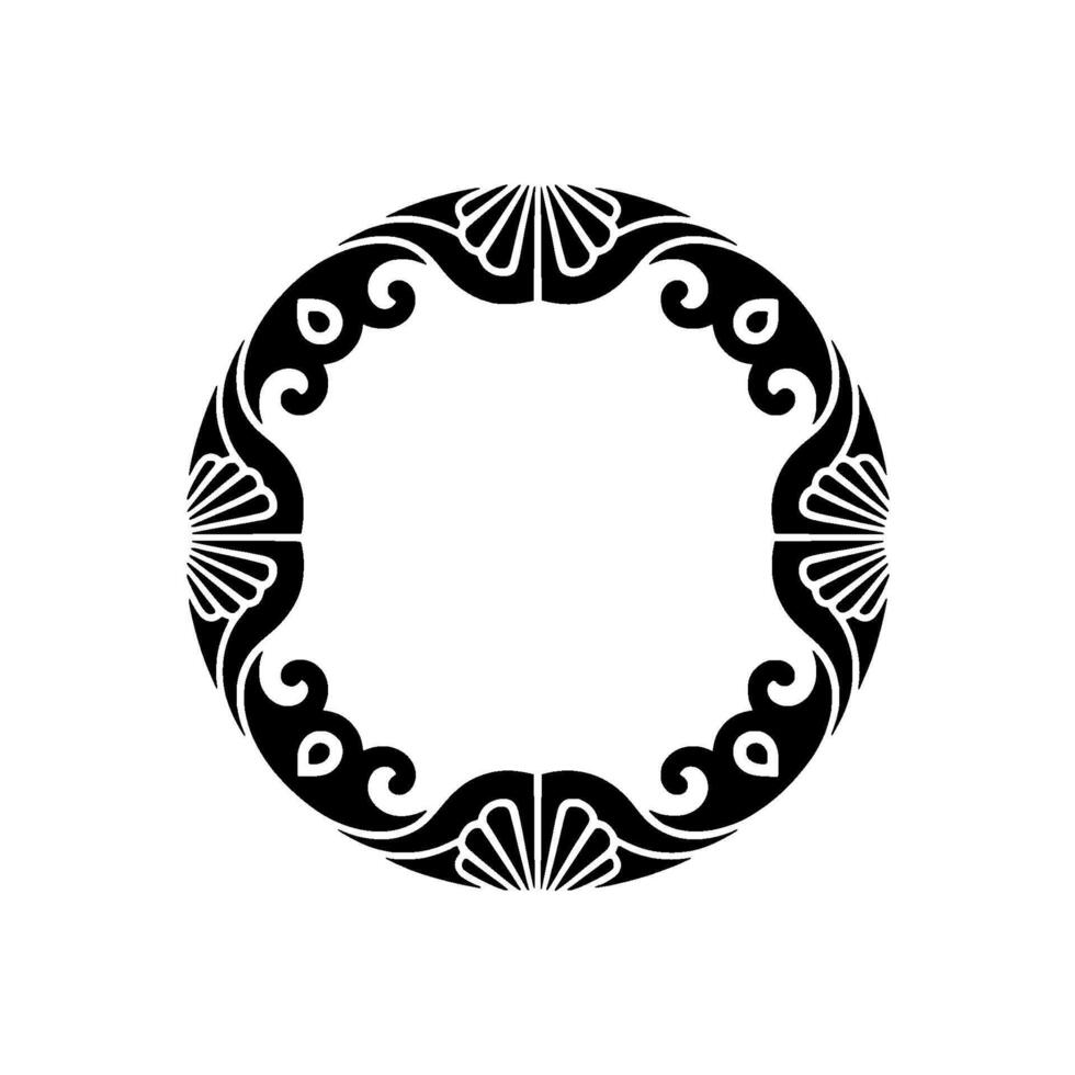 Black Ornamental Circle Frame on White Background. vector