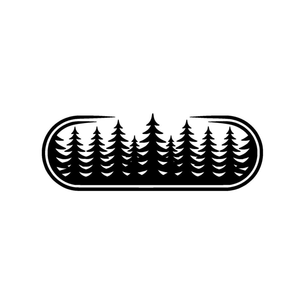 Minimalist Forest Silhouette in Oval Frame. vector