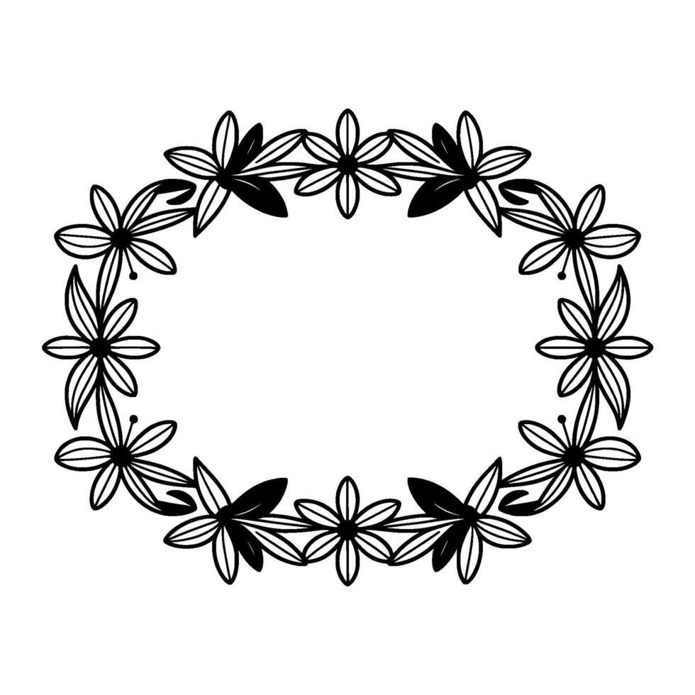 Floral Oval Frame, Black and White, Minimalist , Invitation Element. vector