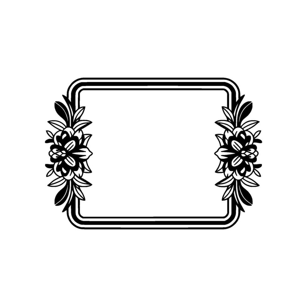 Elegant Floral Frame, Black and White Border - . vector