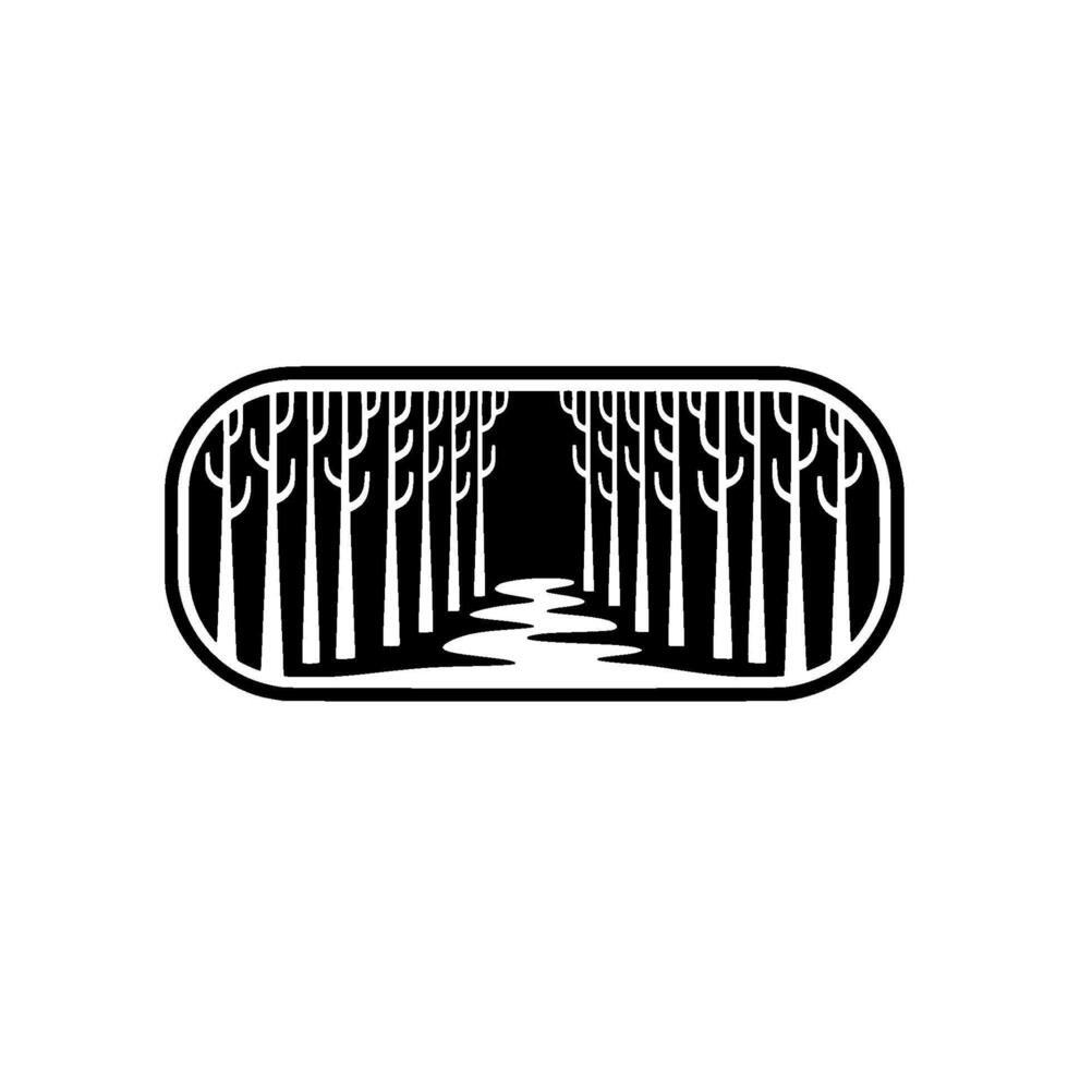 Black and White Forest Path Minimalist Nature. vector
