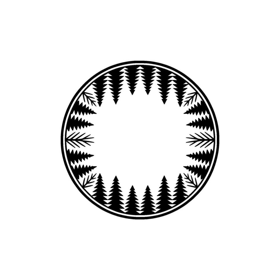Minimalist Forest Circle Emblem, Black and White, Modern. vector