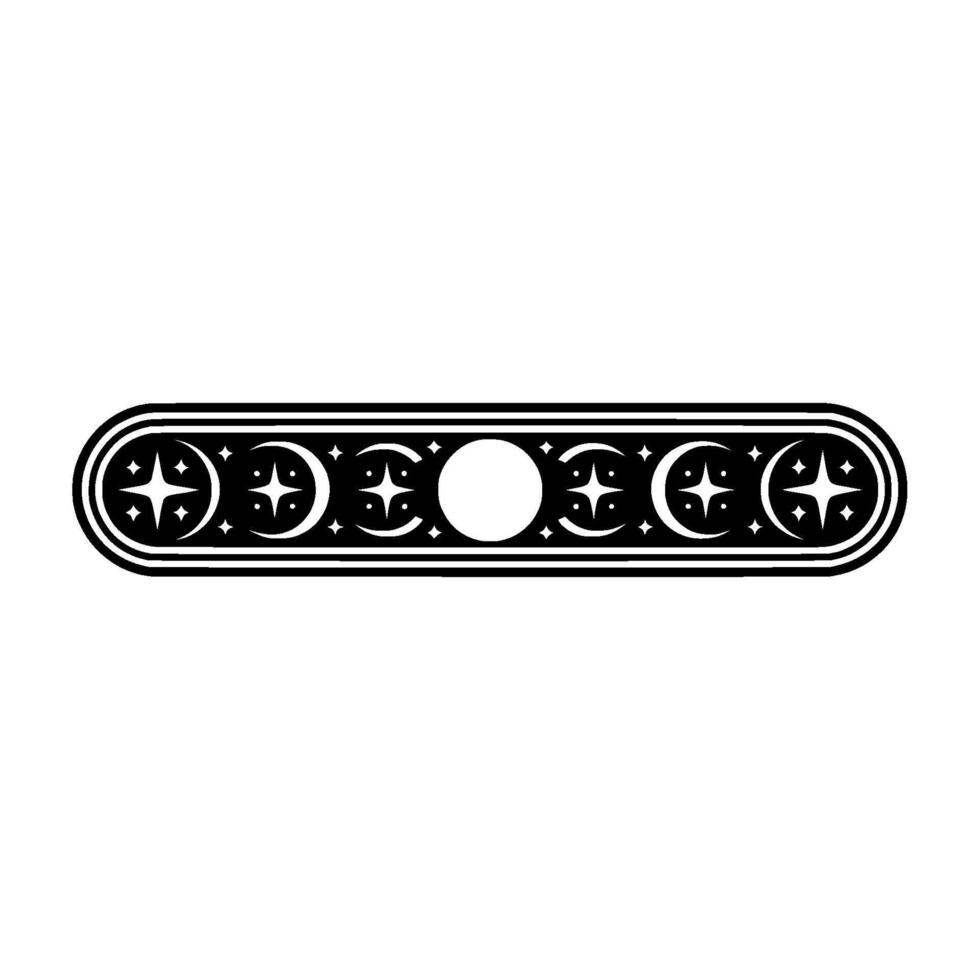Celestial Border in Black White, Repeating Moon Star Motif. vector
