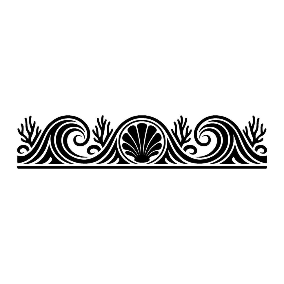 Black Decorative Border with Seashell and Wave Motif. vector