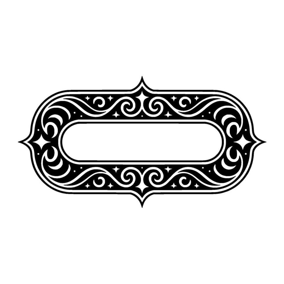 Elegant Black White Decorative Frame with Swirls and Stars. vector